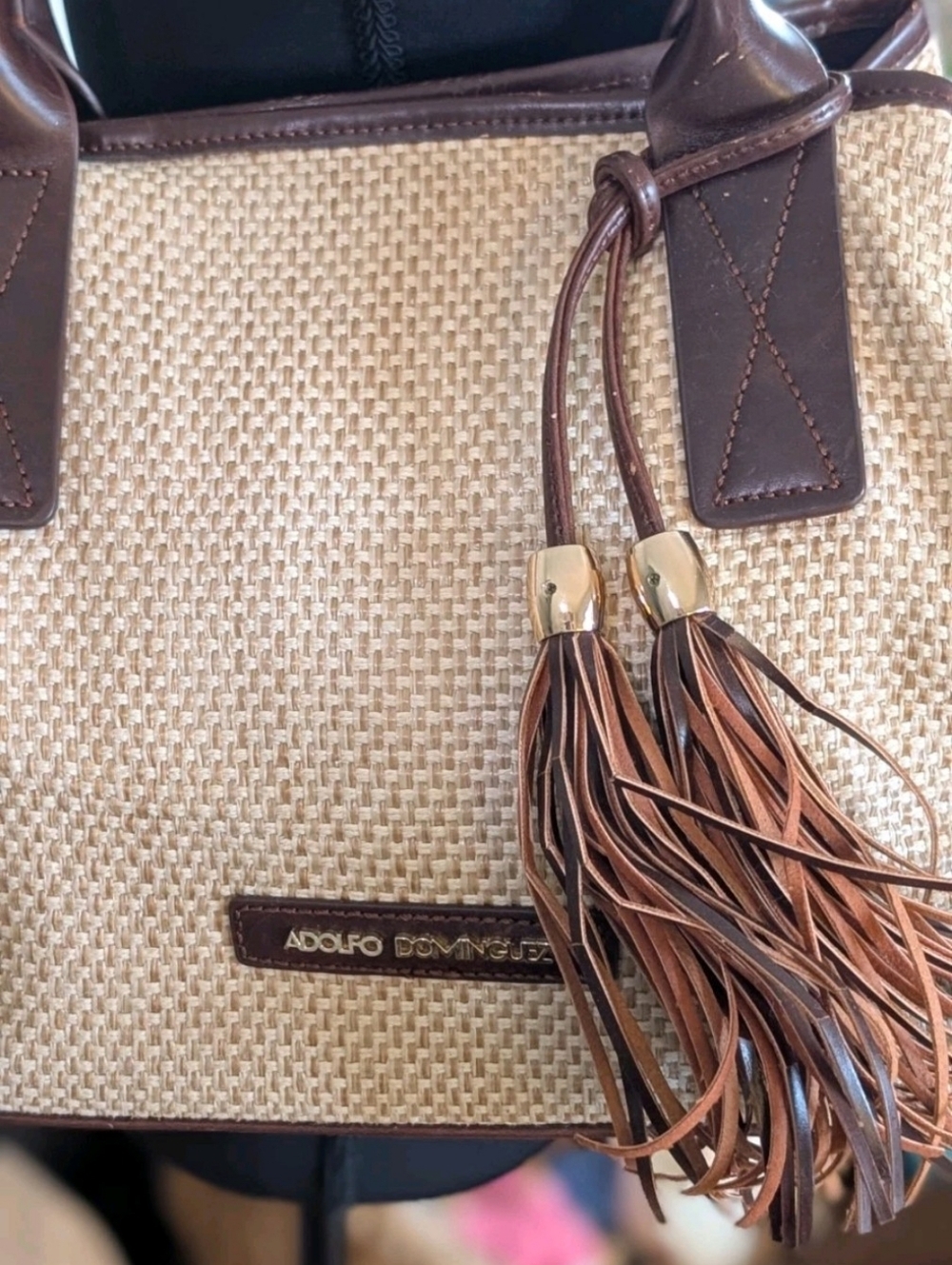 Adolfo Dominguez Stylish, High Quality Brown Woven & Leather Handbag/Purse - Picture 4 of 12